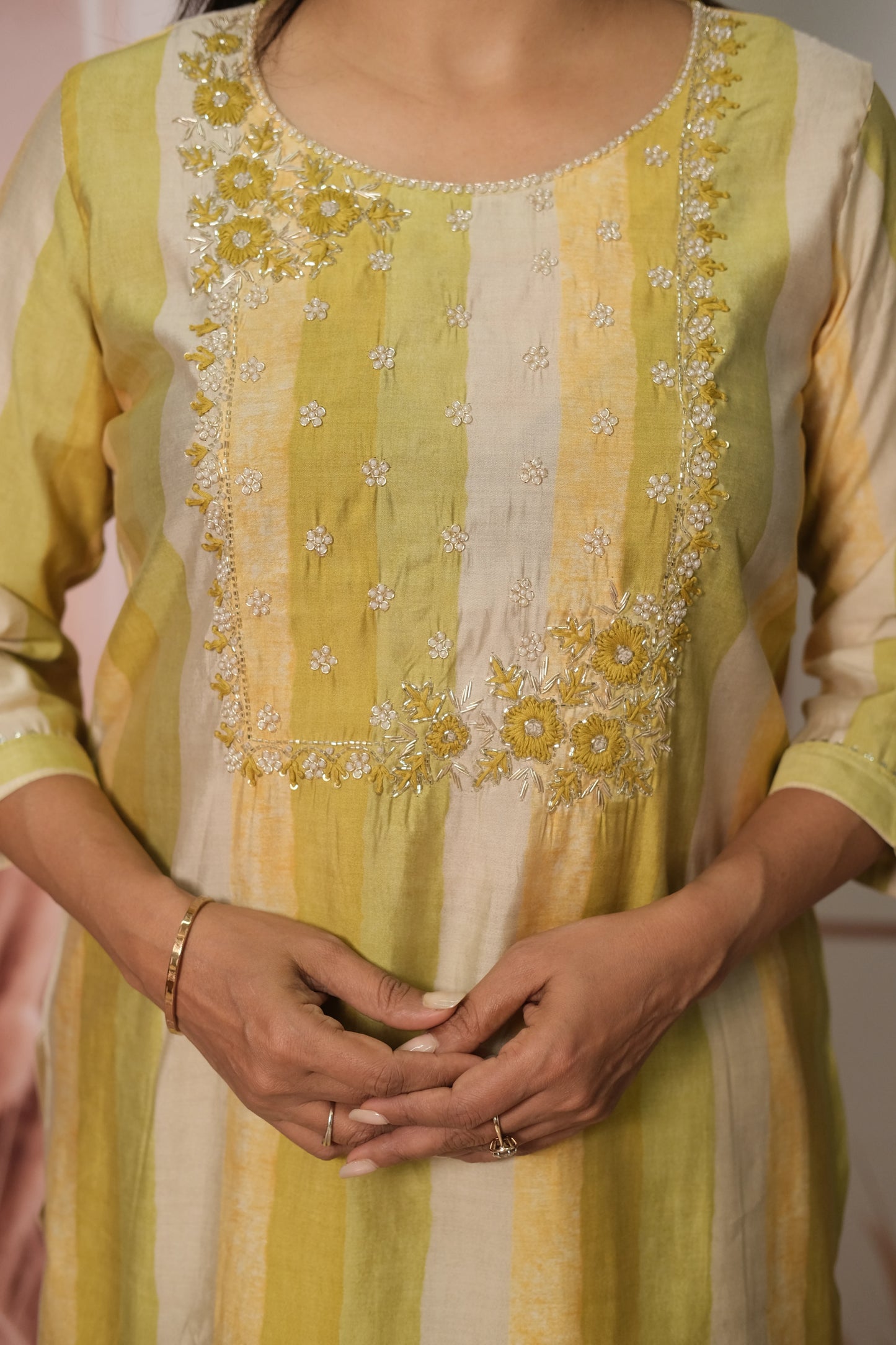 Multi-Color Kurta Pant Set – Muslin Cotton Festive Wear with Pearl Embroidery