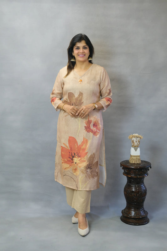 Mouse Floral Printed Kurta Pant Set in Linen Cotton | Breezy Everyday Elegance