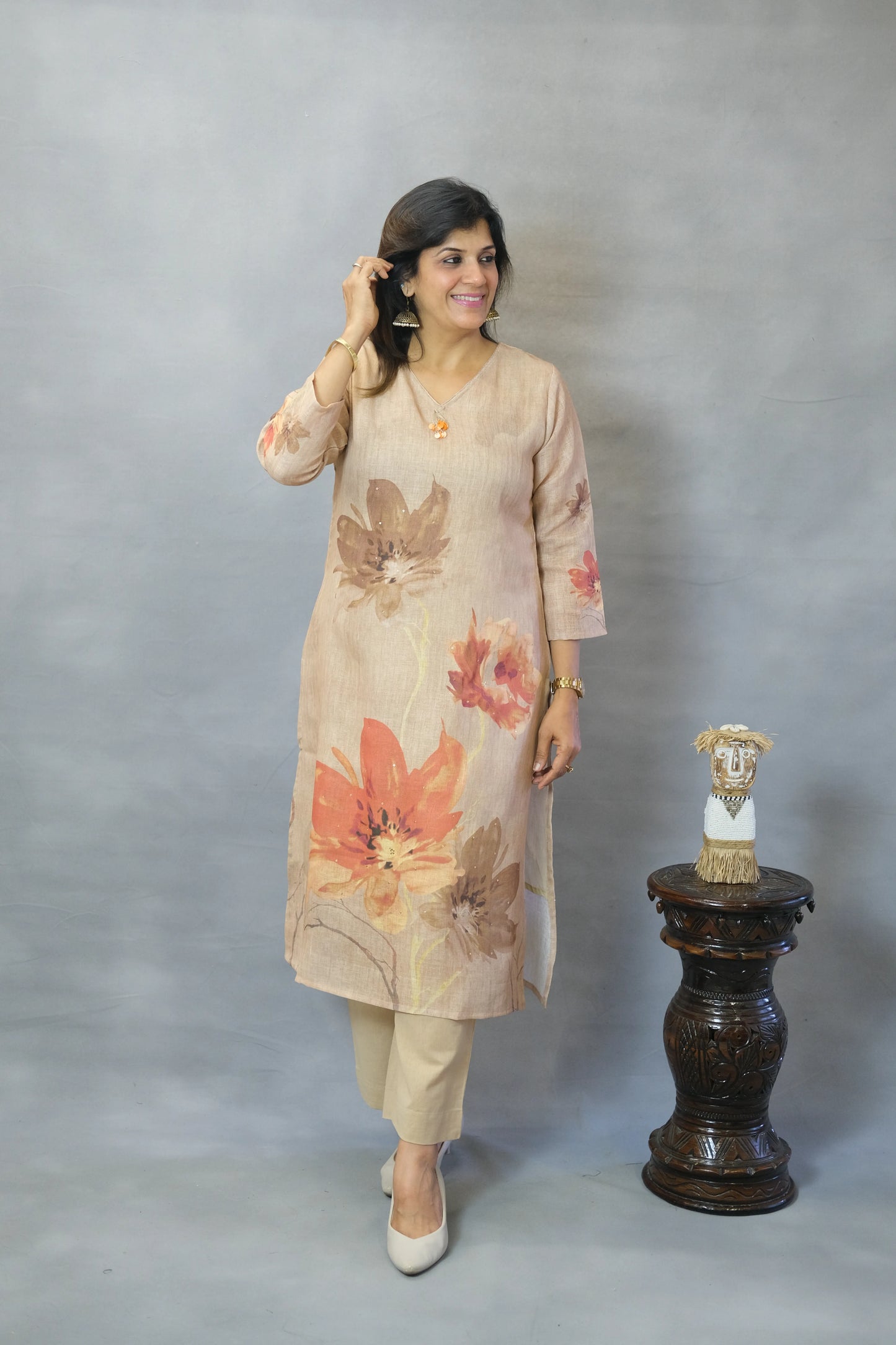 Mouse Floral Printed Kurta Pant Set in Linen Cotton | Breezy Everyday Elegance