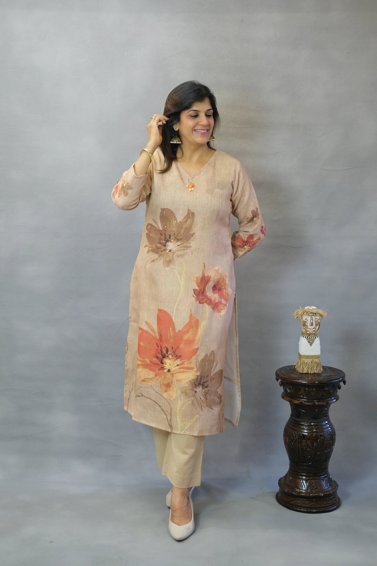 Mouse Floral Printed Kurta Pant Set in Linen Cotton | Breezy Everyday Elegance