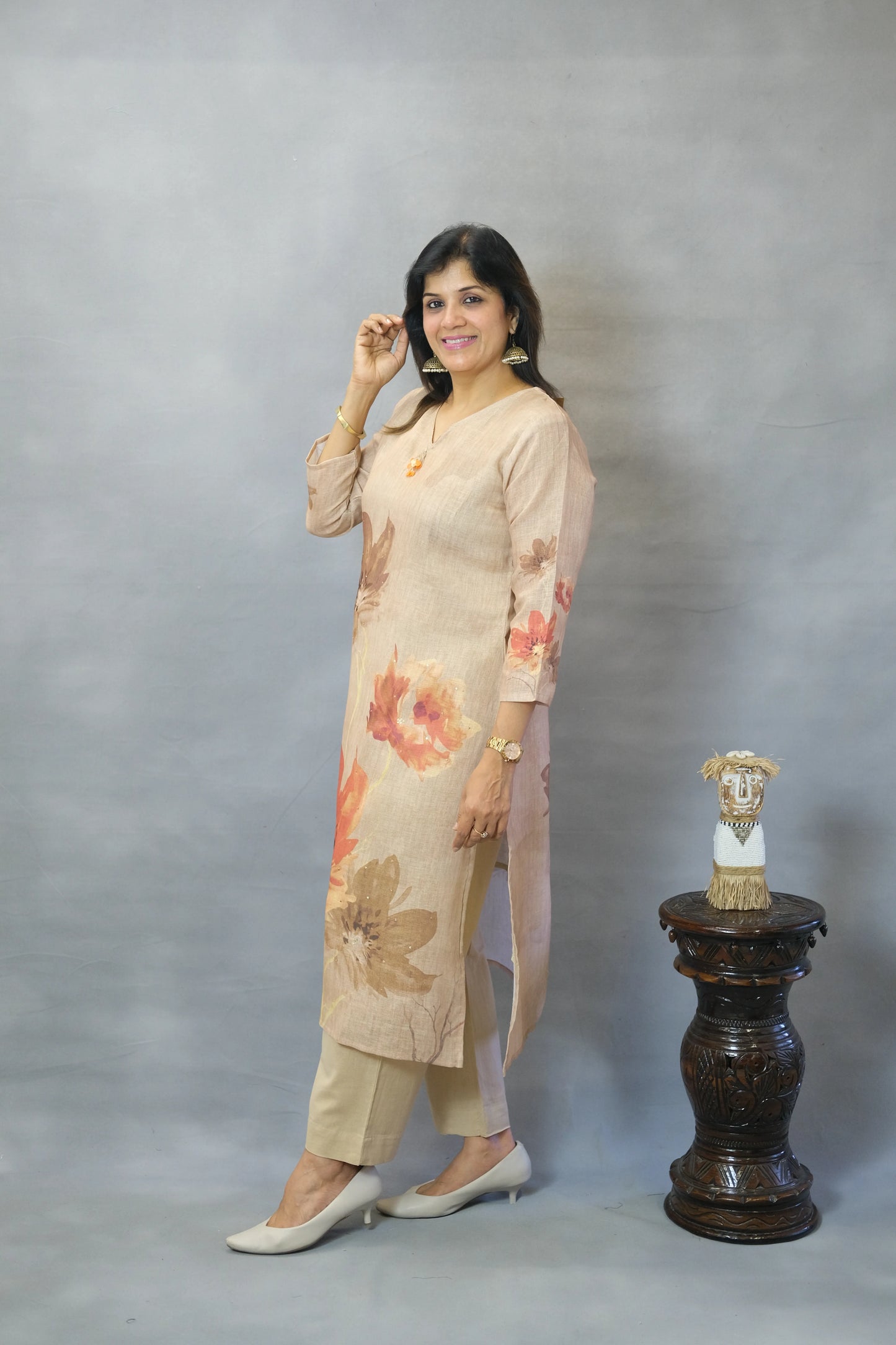 Mouse Floral Printed Kurta Pant Set in Linen Cotton | Breezy Everyday Elegance