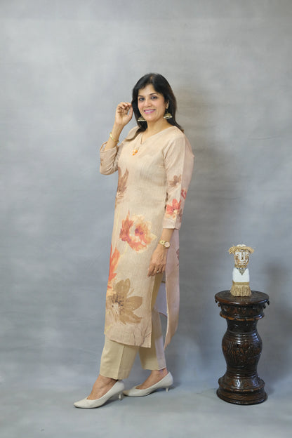 Mouse Floral Printed Kurta Pant Set in Linen Cotton | Breezy Everyday Elegance