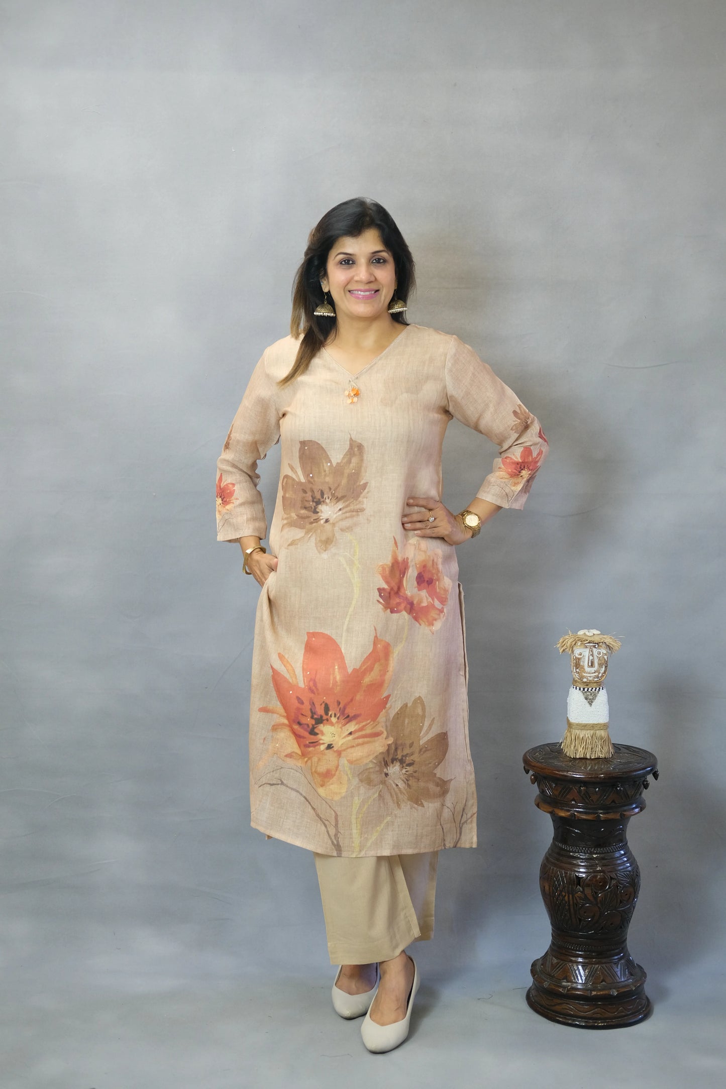 Mouse Floral Printed Kurta Pant Set in Linen Cotton | Breezy Everyday Elegance
