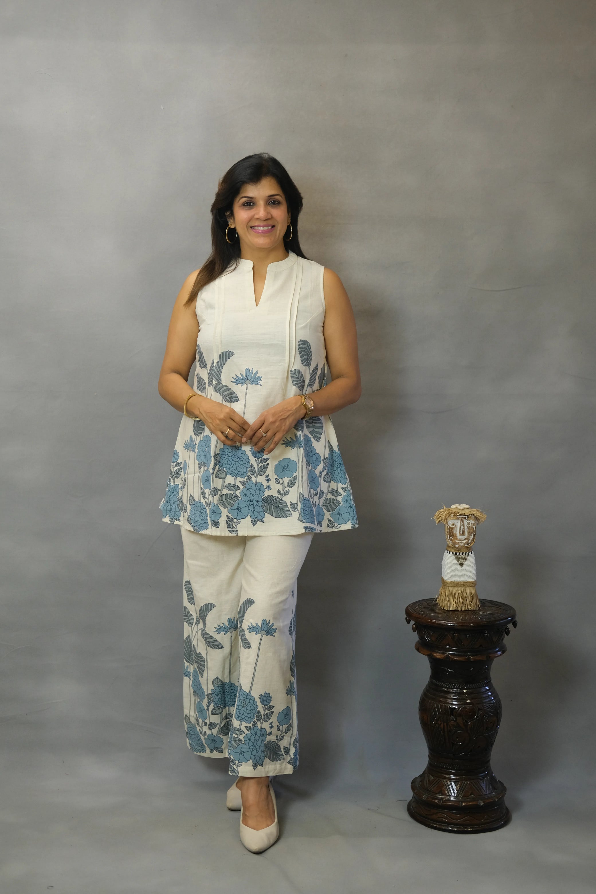 Rama Floral Printed Sleeveless Co-ord Set | Flex Cotton