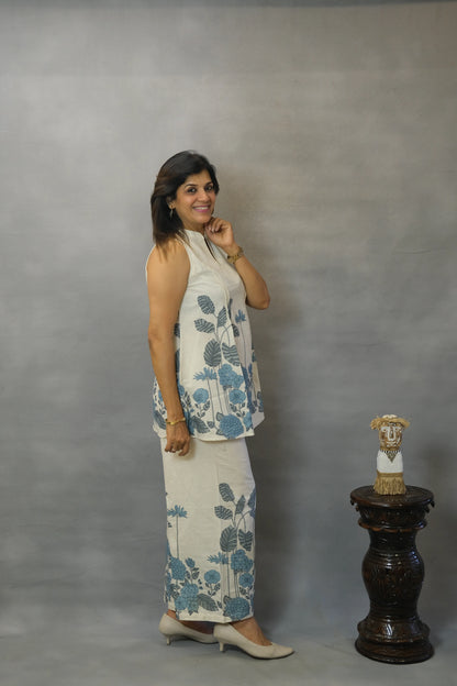 Rama Floral Printed Sleeveless Co-ord Set | Flex Cotton