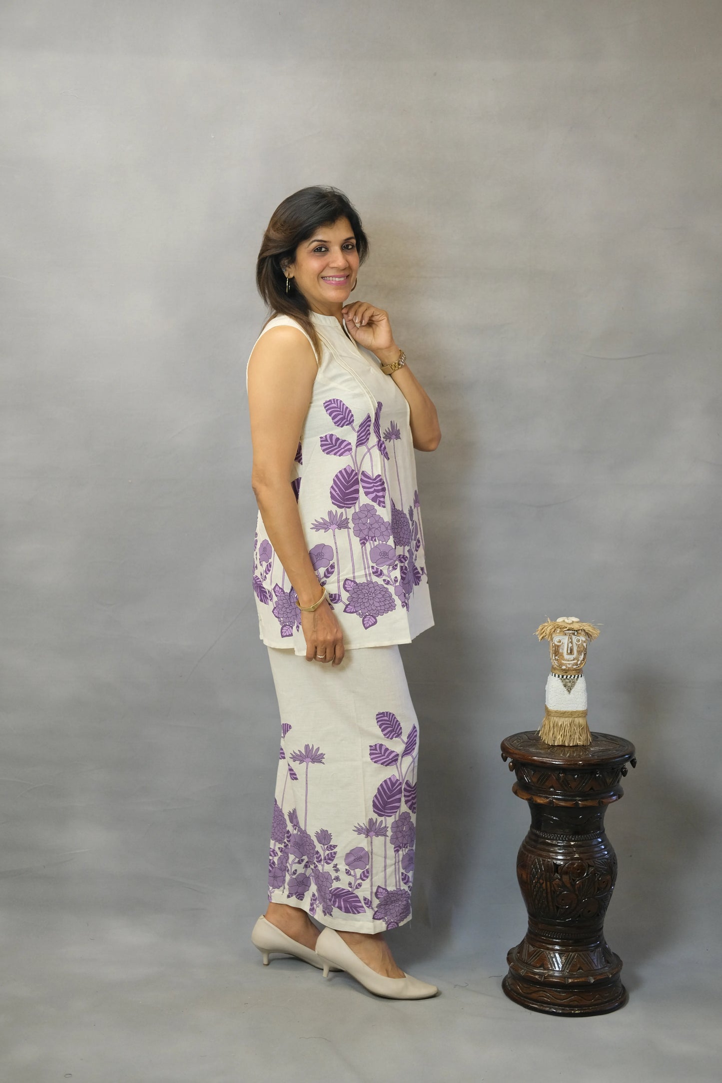 Purple Floral Printed Sleeveless Co-ord Set | Flex Cotton
