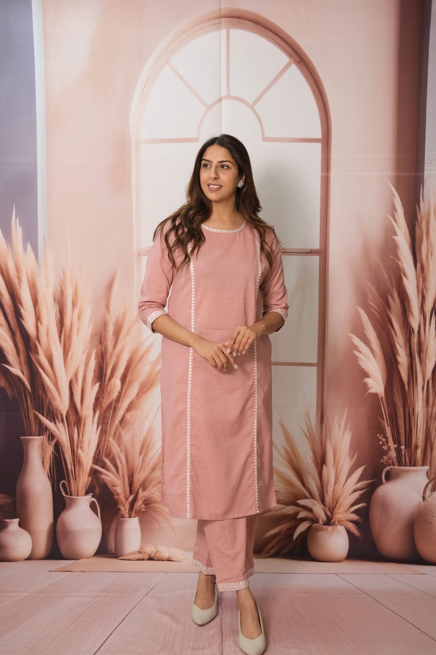 Pink Plazo Set – Embroidered Flex Cotton Festive Wear with Soft Grace