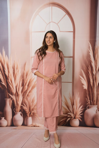 Pink Plazo Set – Embroidered Flex Cotton Festive Wear with Soft Grace