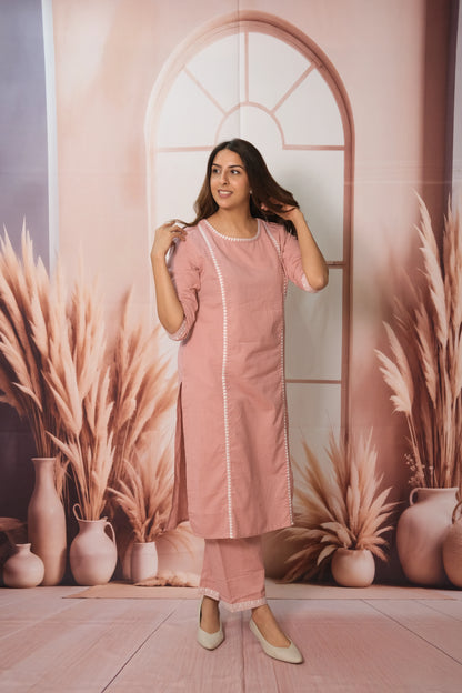 Pink Plazo Set – Embroidered Flex Cotton Festive Wear with Soft Grace