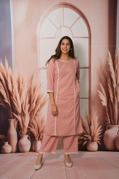 Pink Plazo Set – Embroidered Flex Cotton Festive Wear with Soft Grace