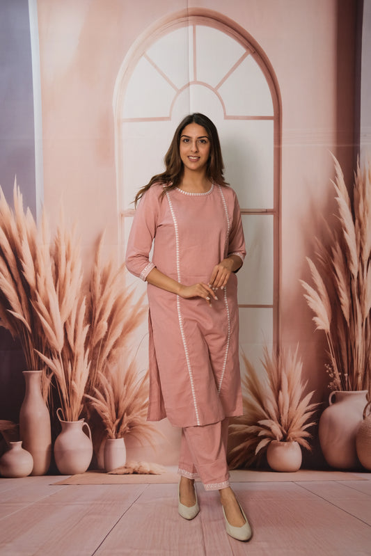 Pink Plazo Set – Embroidered Flex Cotton Festive Wear with Soft Grace