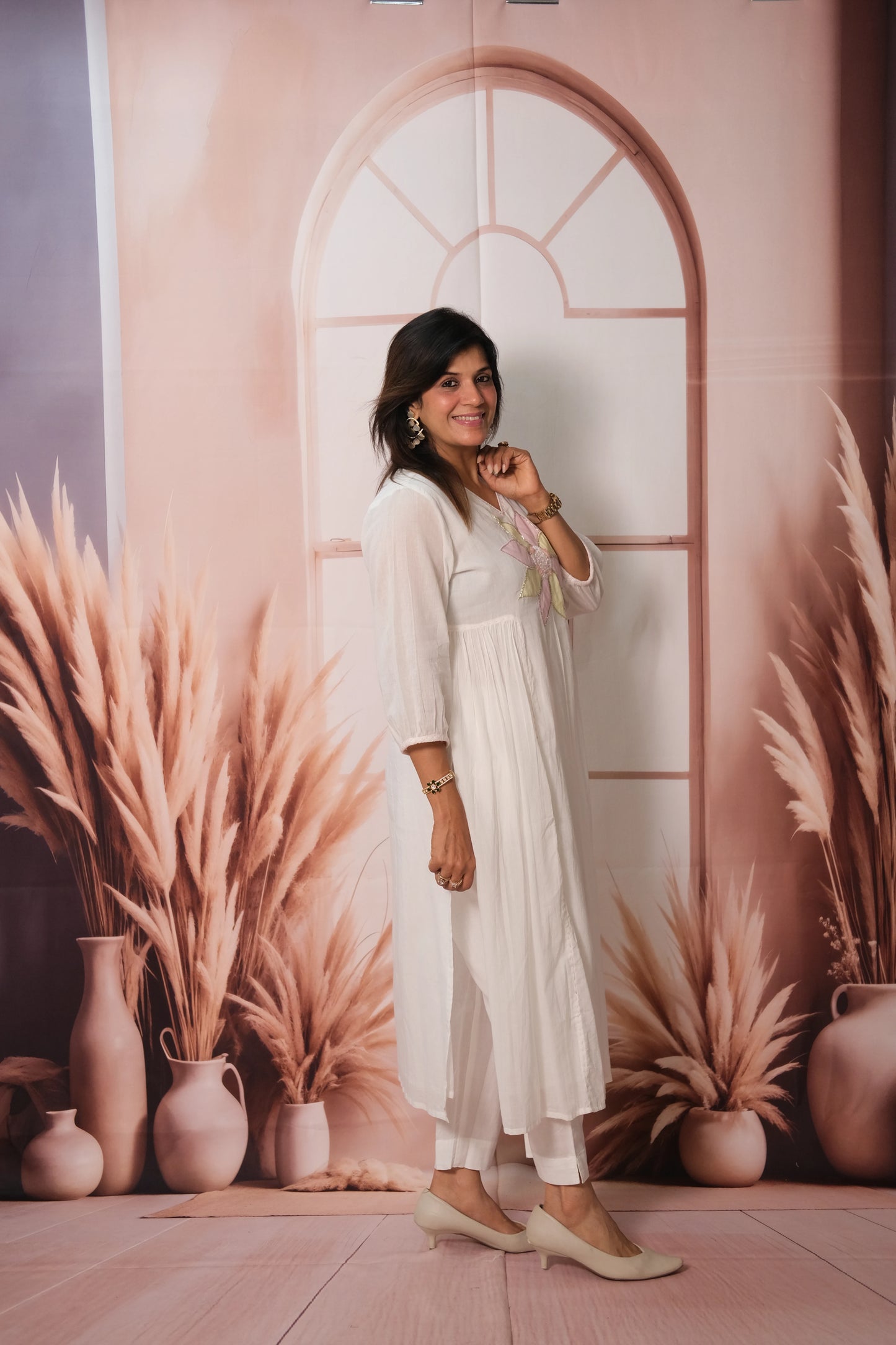 White Kurta Pant Set – Embroidered Mul Cotton Festive Wear for Graceful Elegance