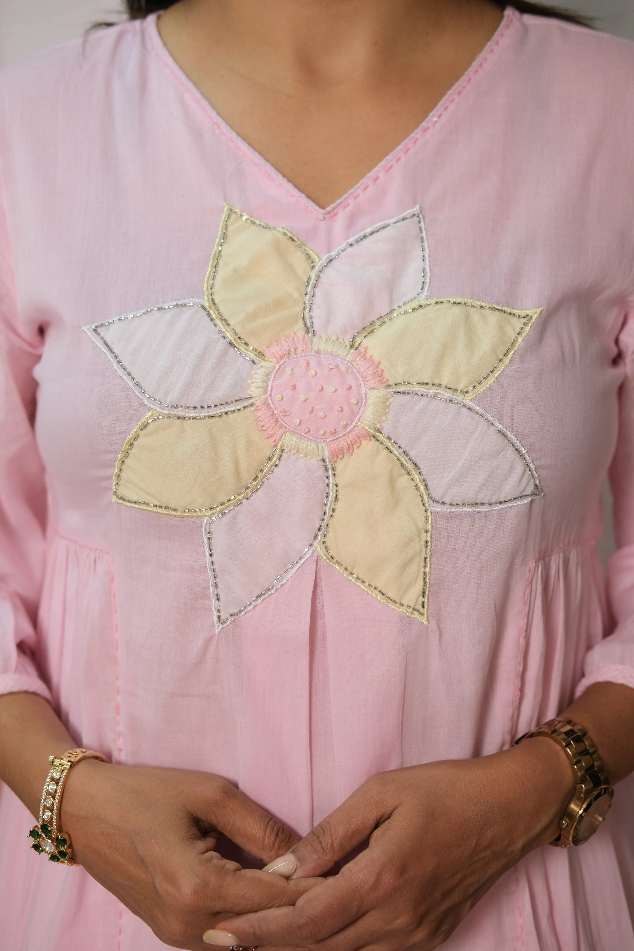 Baby Pink Kurta Pant Set – Embroidered Mul Cotton Festive Wear for Graceful Elegance