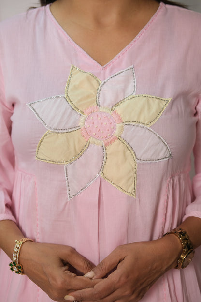 Baby Pink Kurta Pant Set – Embroidered Mul Cotton Festive Wear for Graceful Elegance
