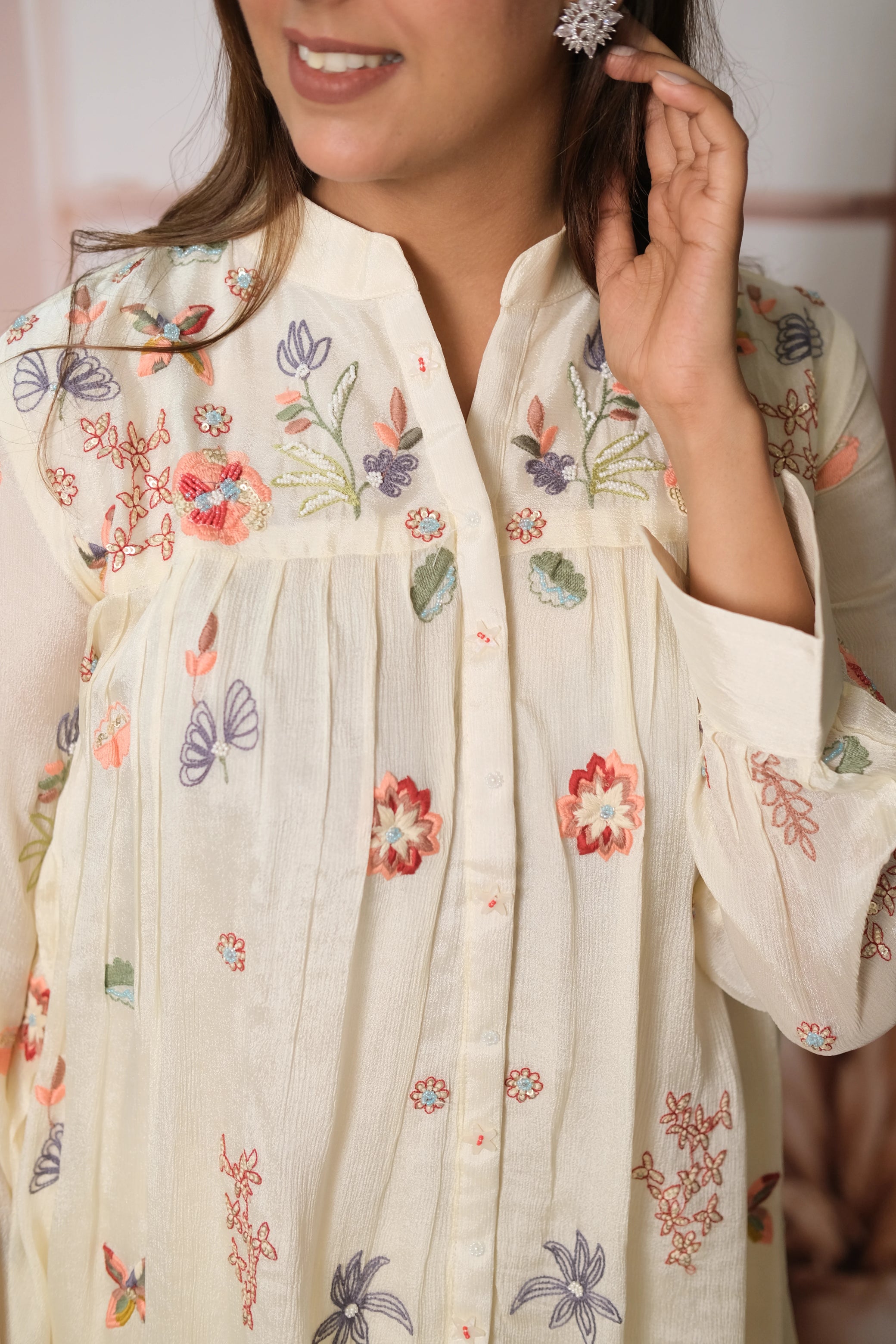 Cream Co-ord Set – Embroidered Chinon Festive Wear for Effortless Sophistication