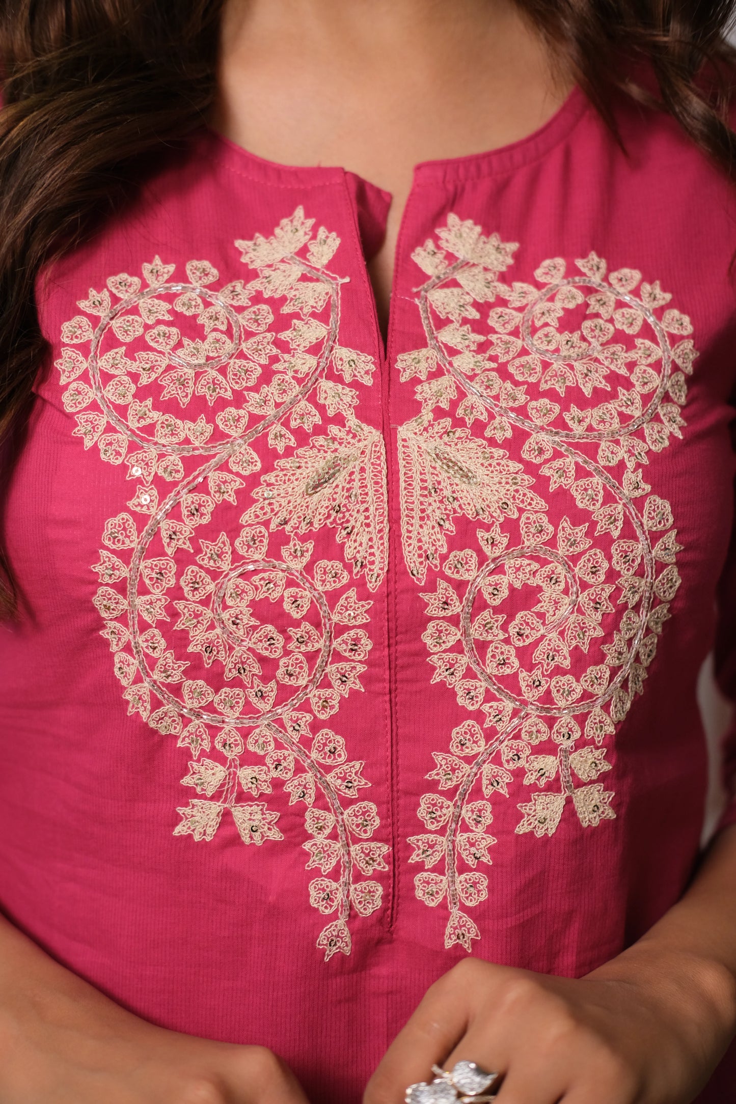 Magenta Pink Dupatta Set – Embroidered Mul Cotton Festive Wear for Bold Elegance