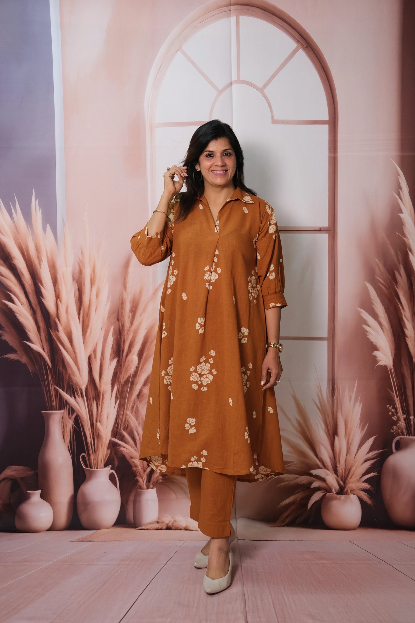 Rust Top Bottom Pair – Printed Khadi Cotton Festive Wear for Effortless Grace