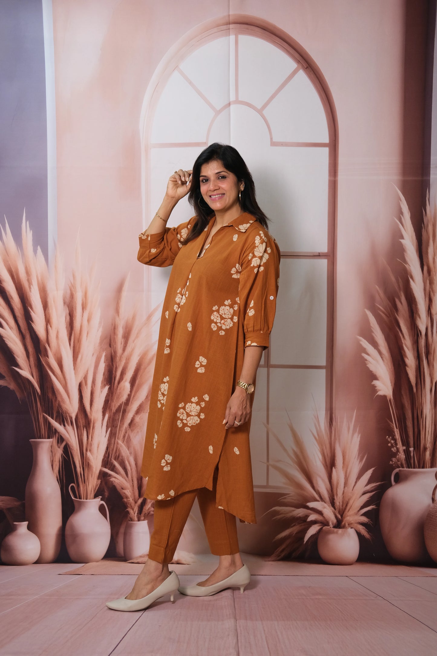 Rust Top Bottom Pair – Printed Khadi Cotton Festive Wear for Effortless Grace