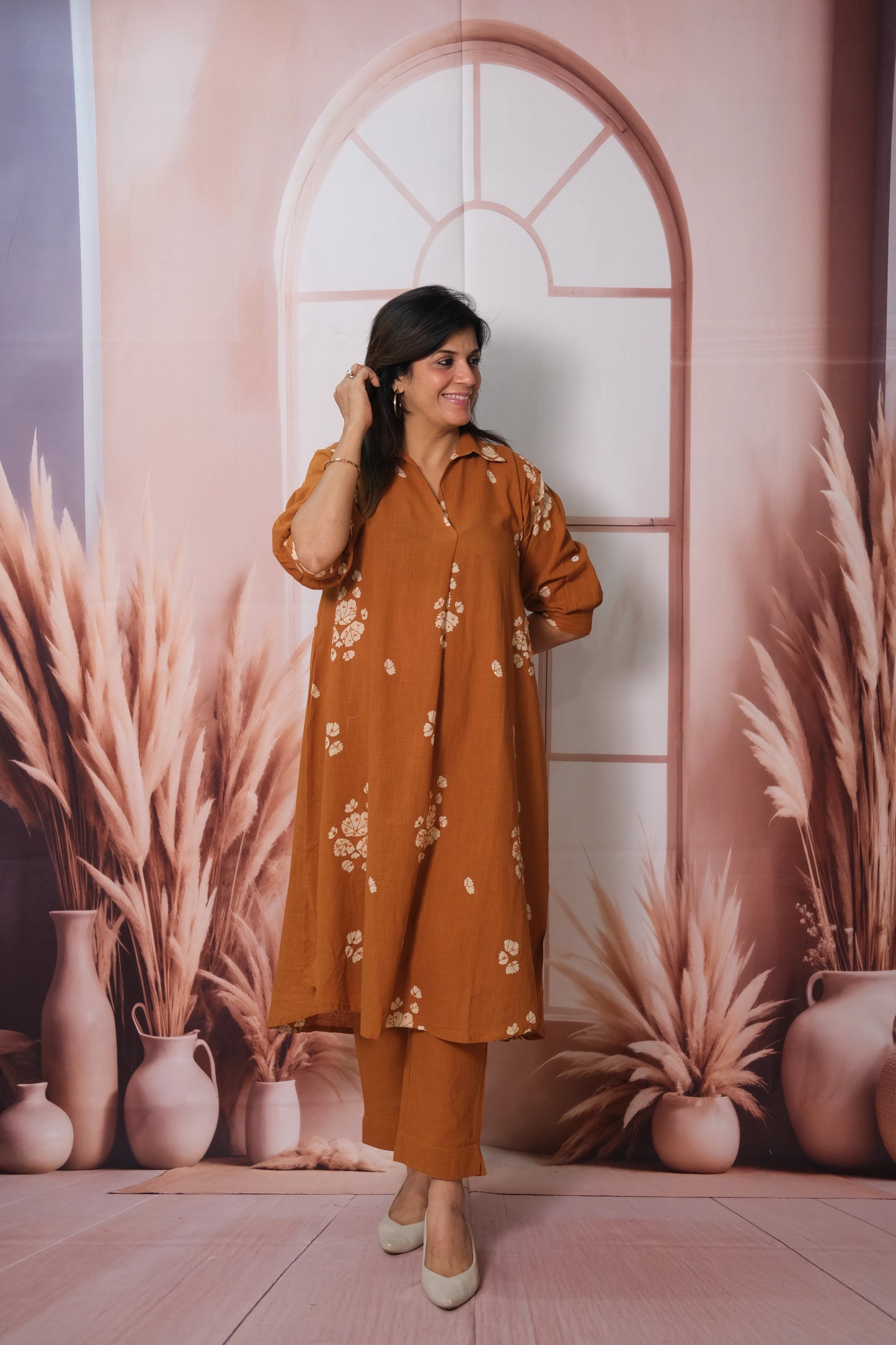 Rust Top Bottom Pair – Printed Khadi Cotton Festive Wear for Effortless Grace