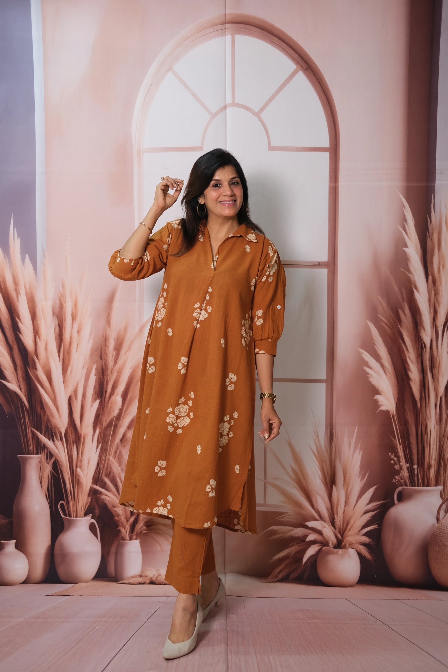 Rust Top Bottom Pair – Printed Khadi Cotton Festive Wear for Effortless Grace