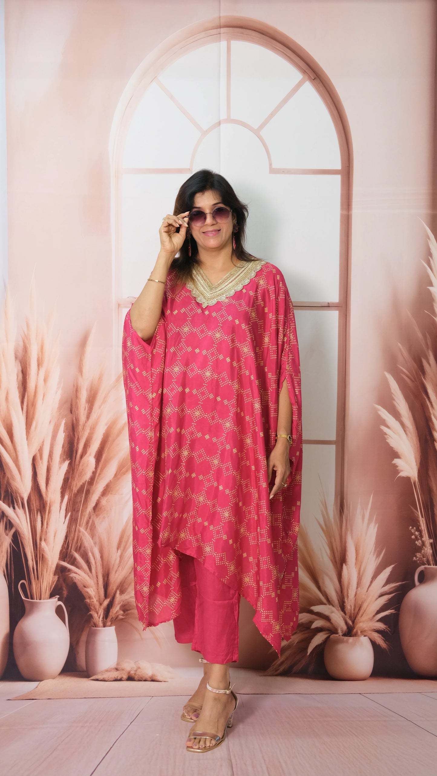 Rani Kaftan Set in Muslin with Embroidery & Print – Festive Wear Redefined