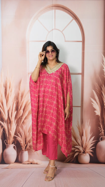 Rani Kaftan Set in Muslin with Embroidery & Print – Festive Wear Redefined