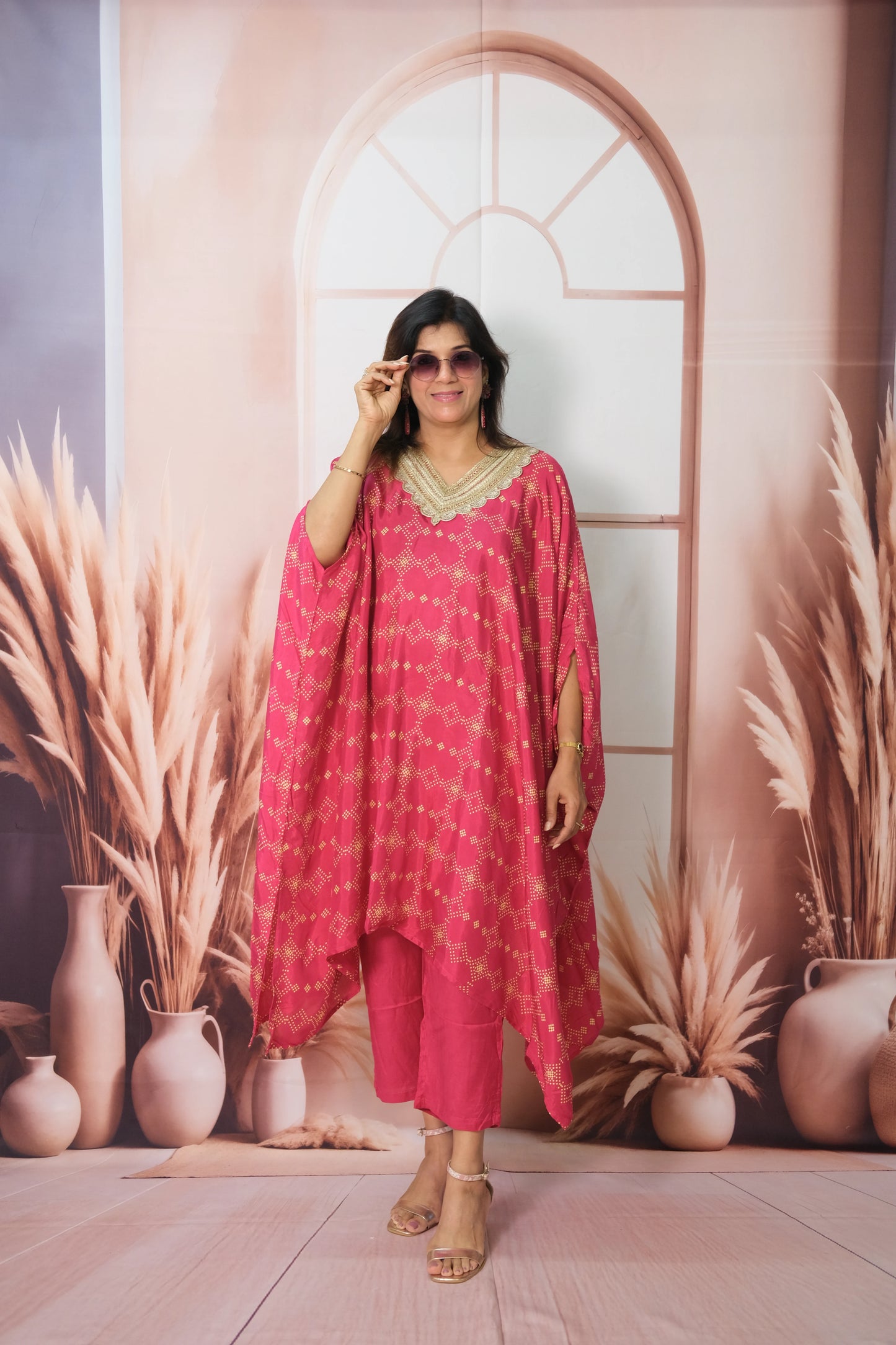 Rani Kaftan Set in Muslin with Embroidery & Print – Festive Wear Redefined