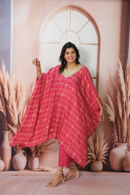Rani Kaftan Set in Muslin with Embroidery & Print – Festive Wear Redefined