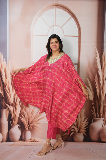 Rani Kaftan Set in Muslin with Embroidery & Print – Festive Wear Redefined