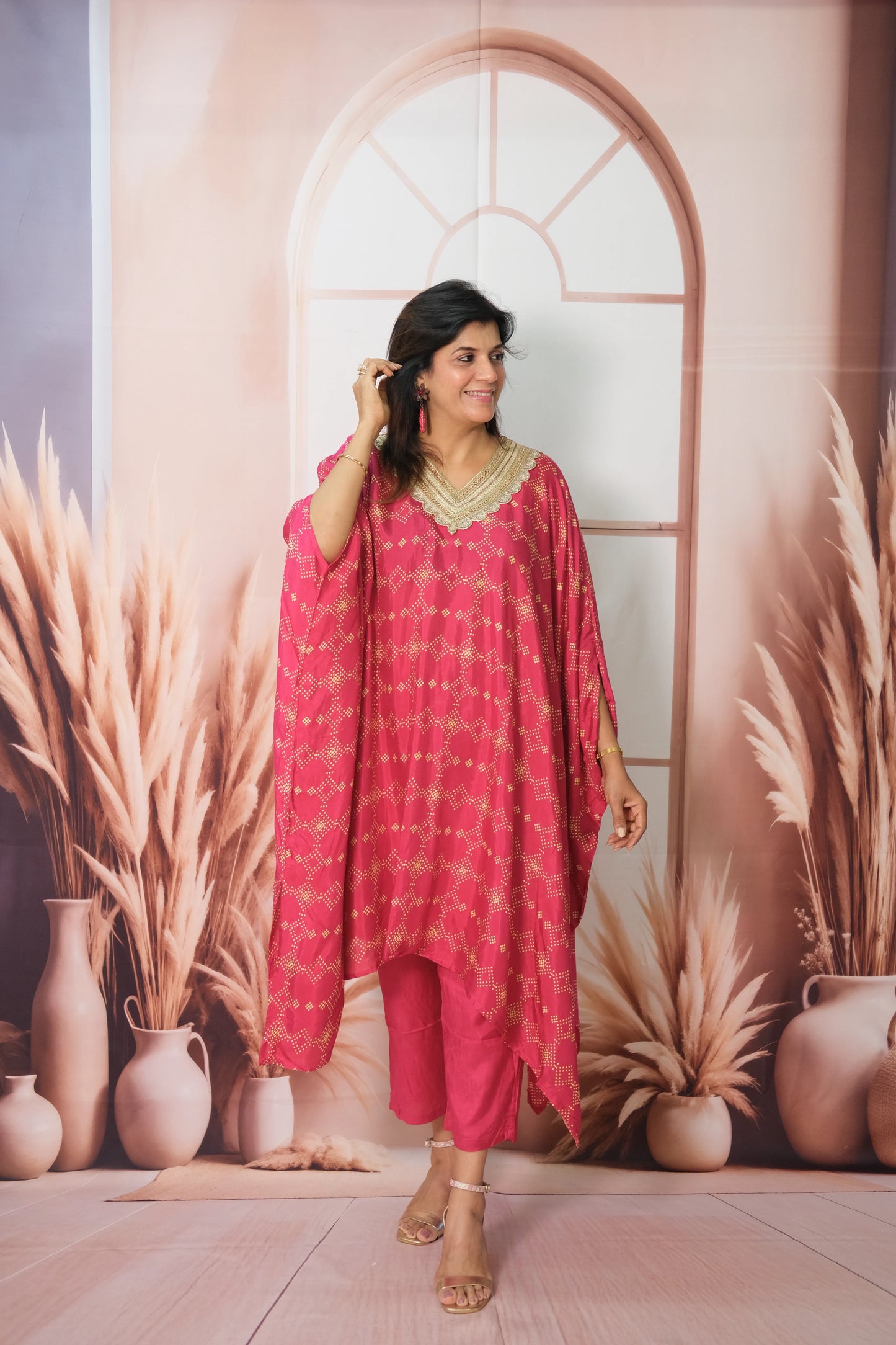 Rani Kaftan Set in Muslin with Embroidery & Print – Festive Wear Redefined
