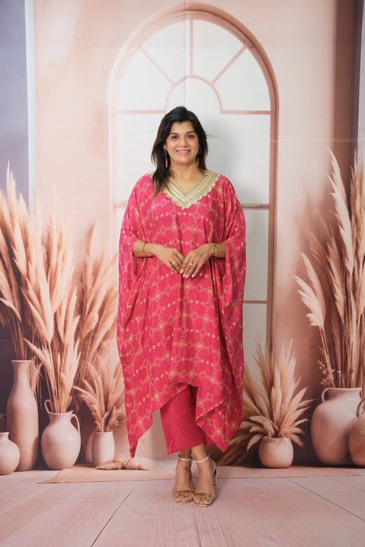 Rani Kaftan Set in Muslin with Embroidery & Print – Festive Wear Redefined