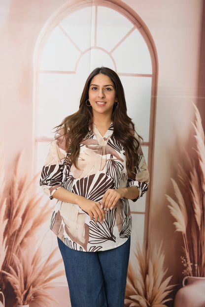 Coffee Short Top – Cotton Daily Wear with Digital Print Elegance
