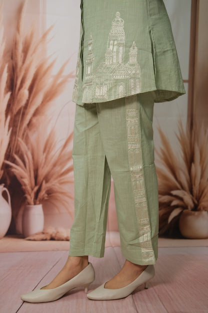 Mint Green Co-ord Set in Flex Cotton with Thread Embroidery – Effortless Everyday Elegance