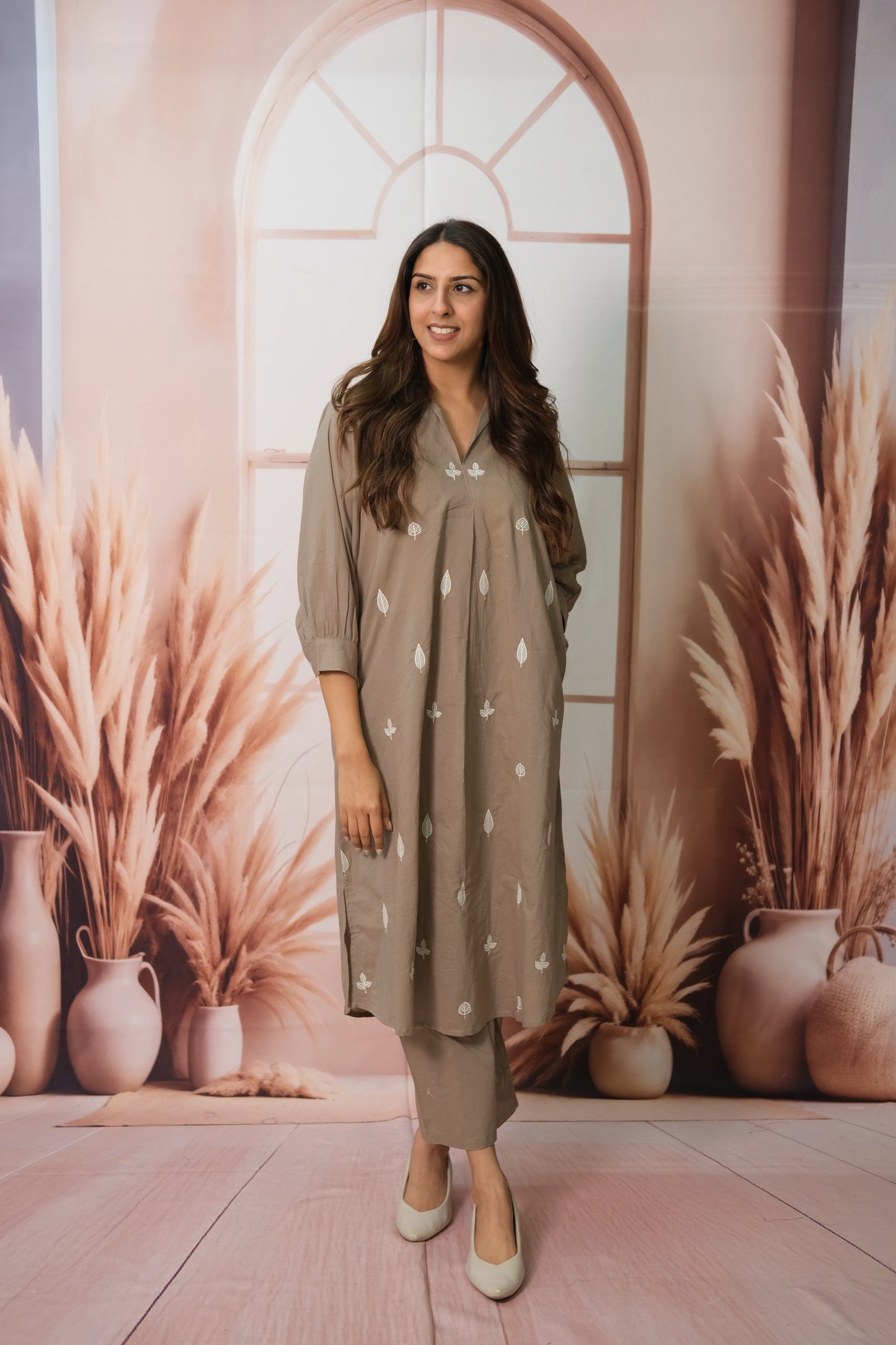 Gale Grey Kurta Pant Set in Soft Cotton with Embroidery – Elegant Daily Wear
