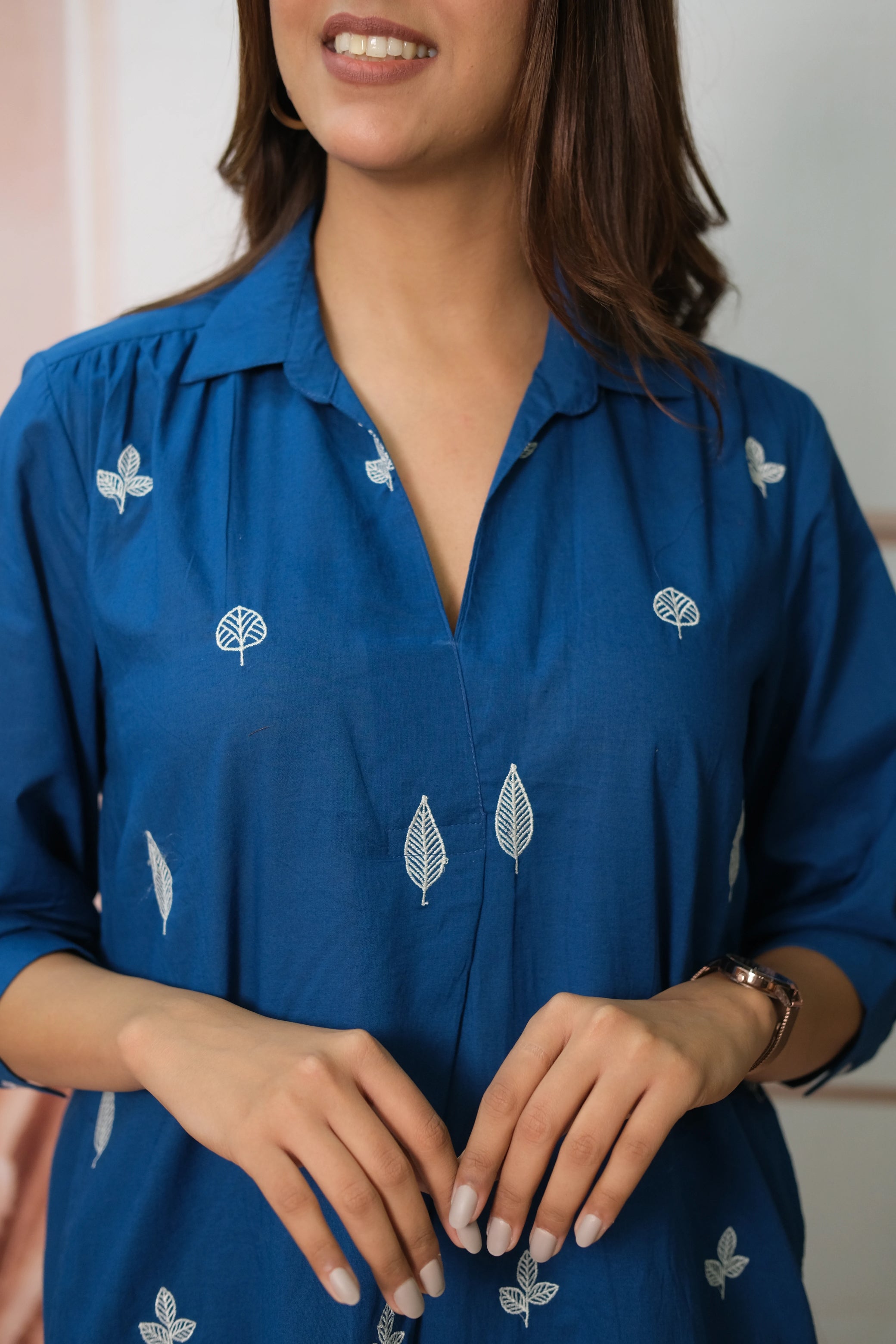 Cobalt Blue Kurta Pant Set in Soft Cotton with Embroidery – Elegant Daily Wear