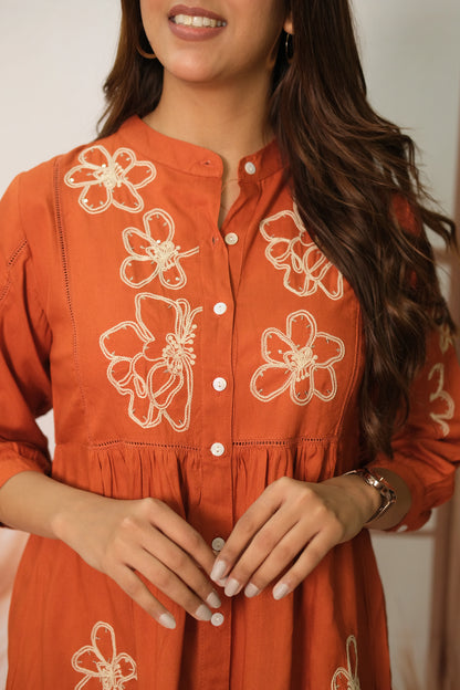 Rust Co-ord Set in Rayon with Embroidery – Luxe Comfort Wear for the Modern Muse