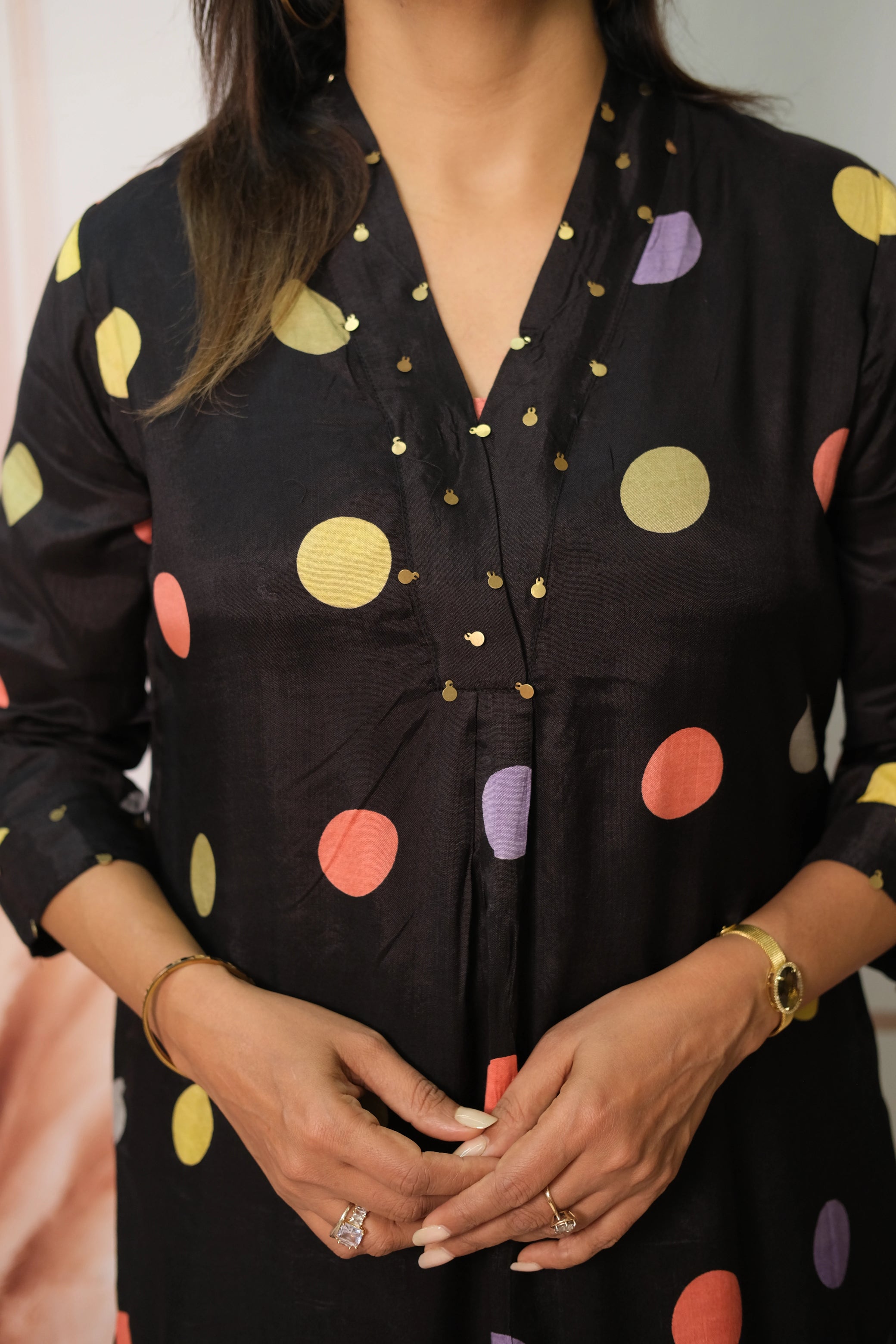 Black Kurta Pant Set in Muslin with Polka Dot Print – Modern Ethnic Elegance