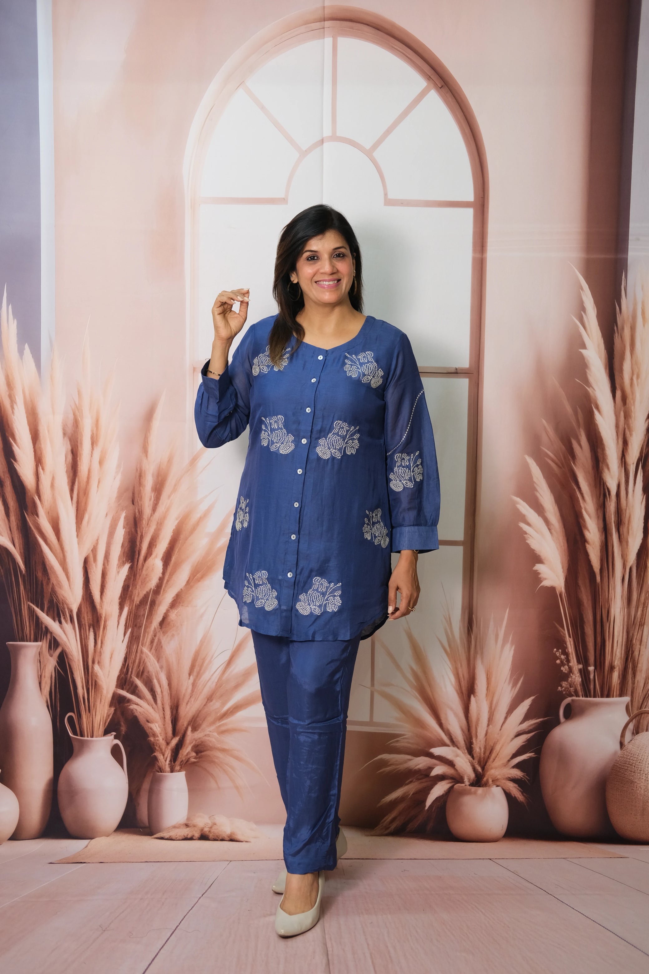 Blue Co-ord Set in Mul Chanderi with Embroidery – Festive Elegance for the Modern Woman