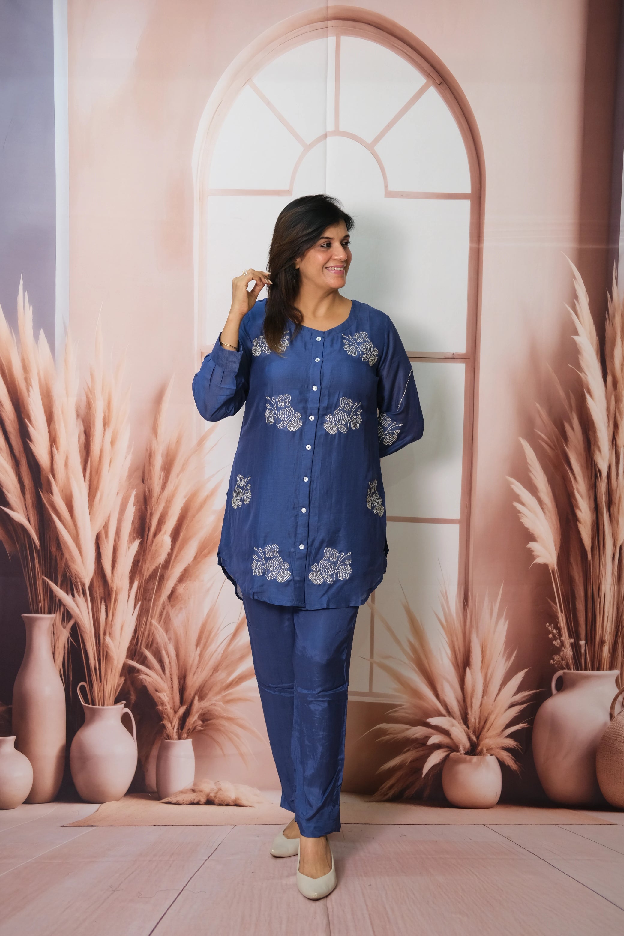 Blue Co-ord Set in Mul Chanderi with Embroidery – Festive Elegance for the Modern Woman