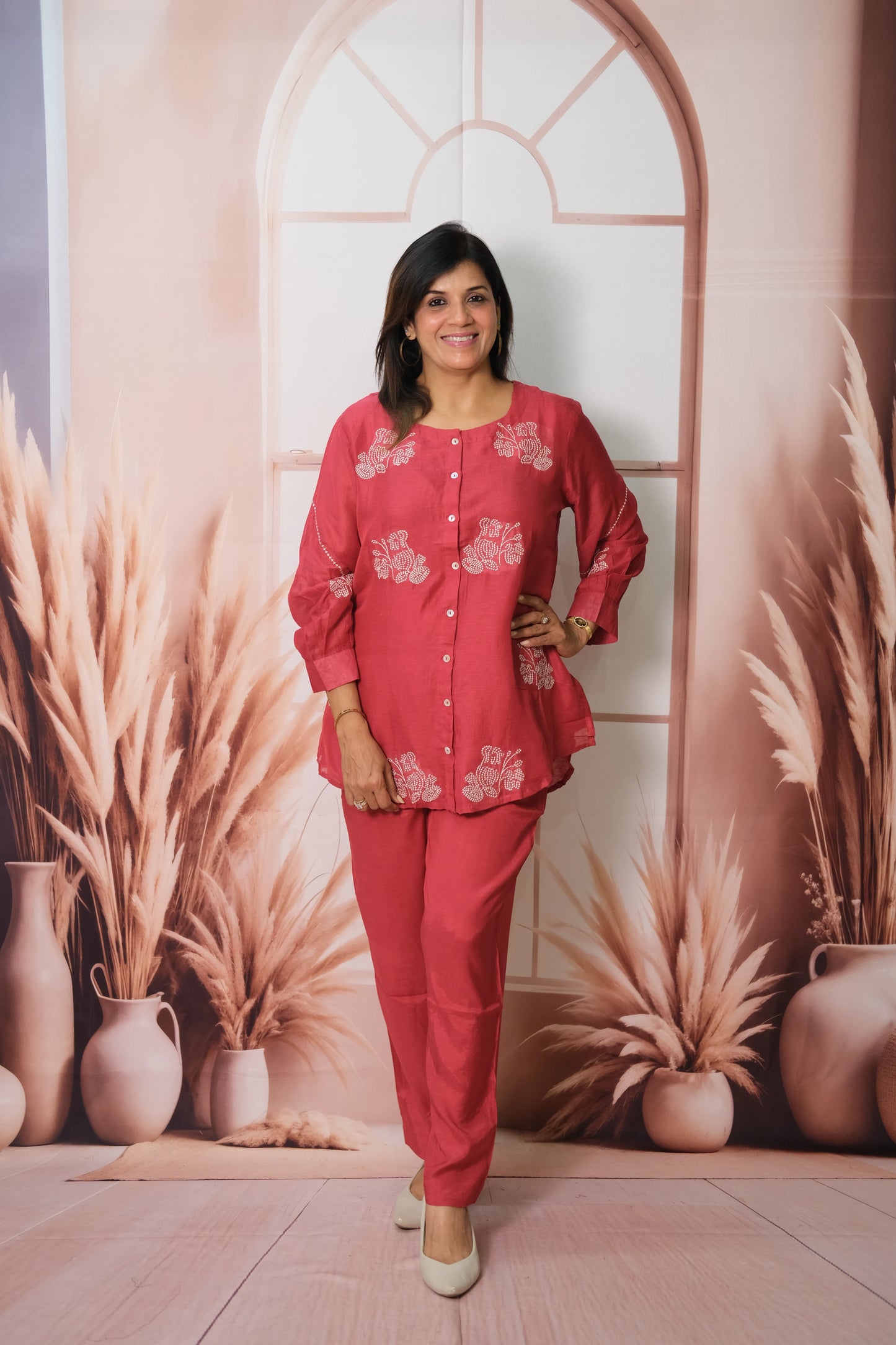 Rose Pink Co-ord Set in Mul Chanderi with Embroidery – Festive Elegance for the Modern Woman