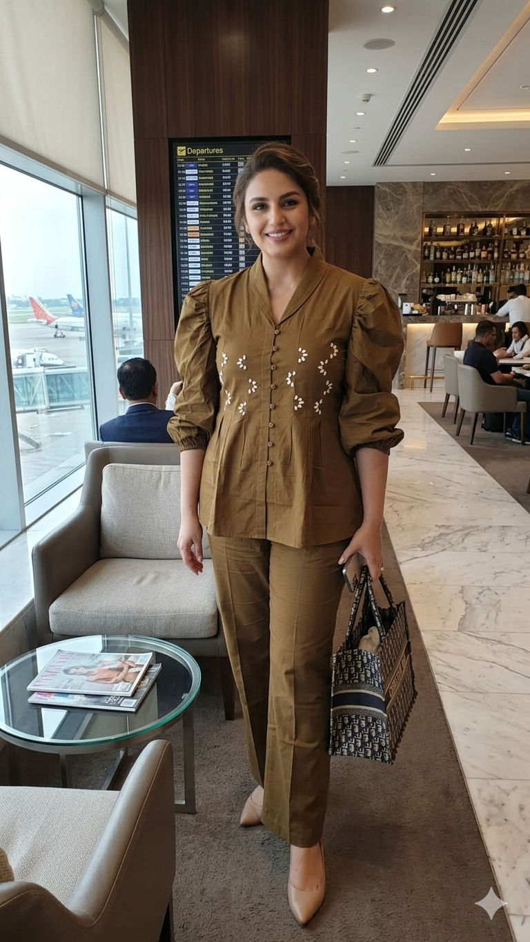 Olive Brown Cotton Embroidered Co-Ord Set | Soft Cotton Casual & Office Wear for Women