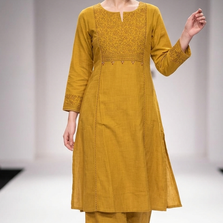 Citrine Yellow A-Line Kurta with Palazzo Set | Cotton  ( PLUS SIZE )