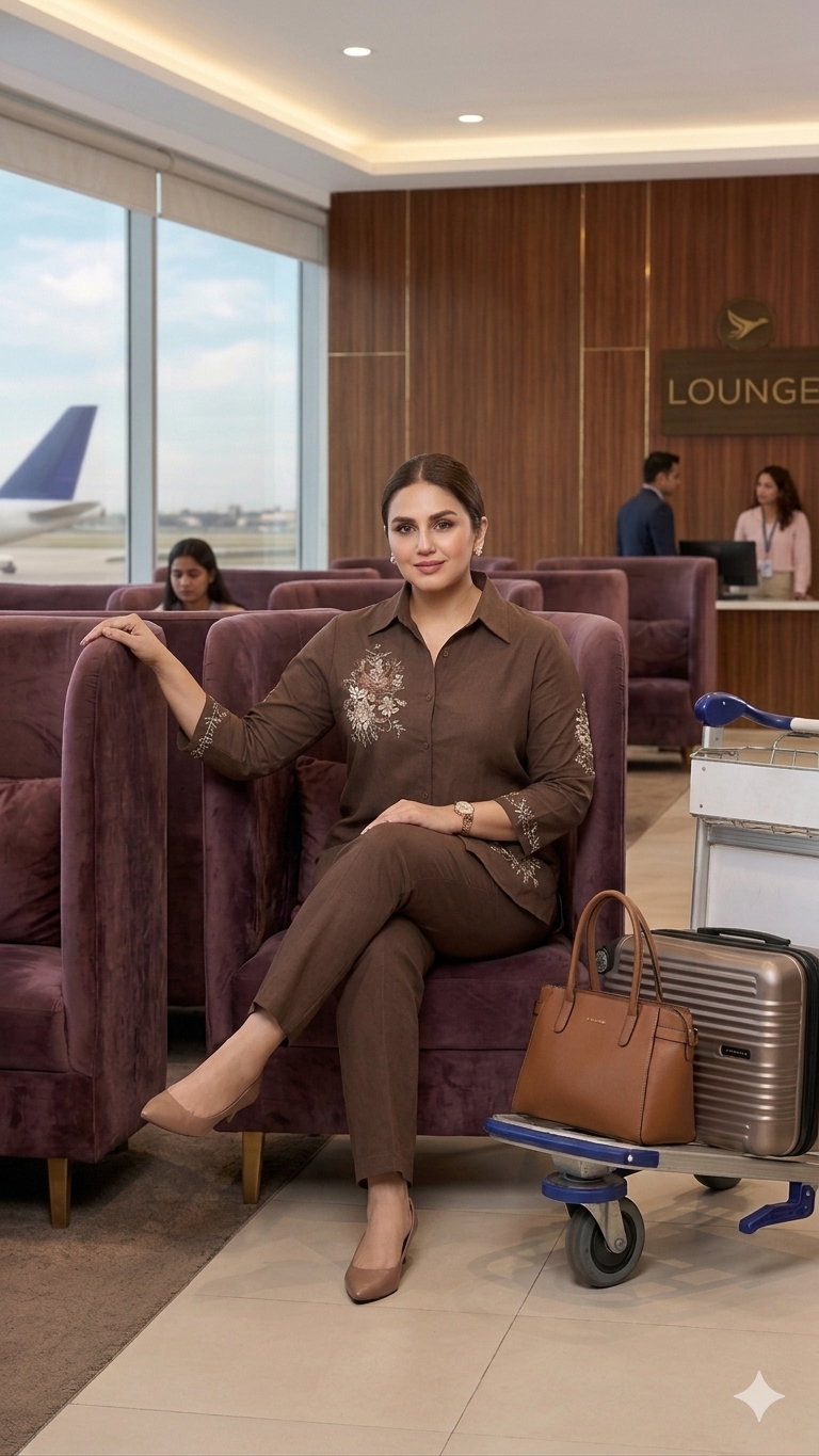 Brown Cotton Embroidered Co-Ord Set | Soft Cotton Casual & Office Wear for Women