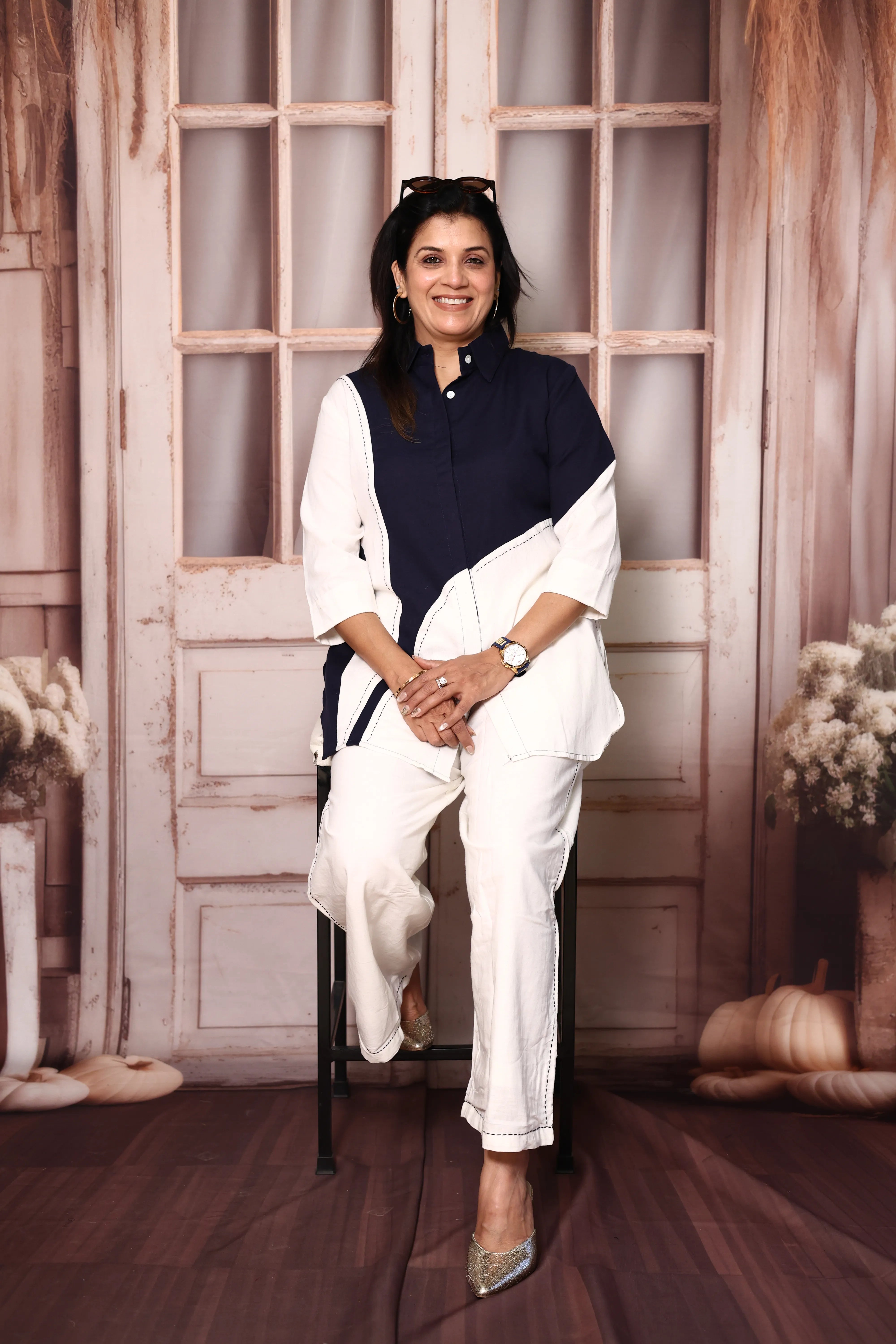Blue White Co-Ord Set for Women | Premium Cotton Flex | Trendy Casual & Office Wear