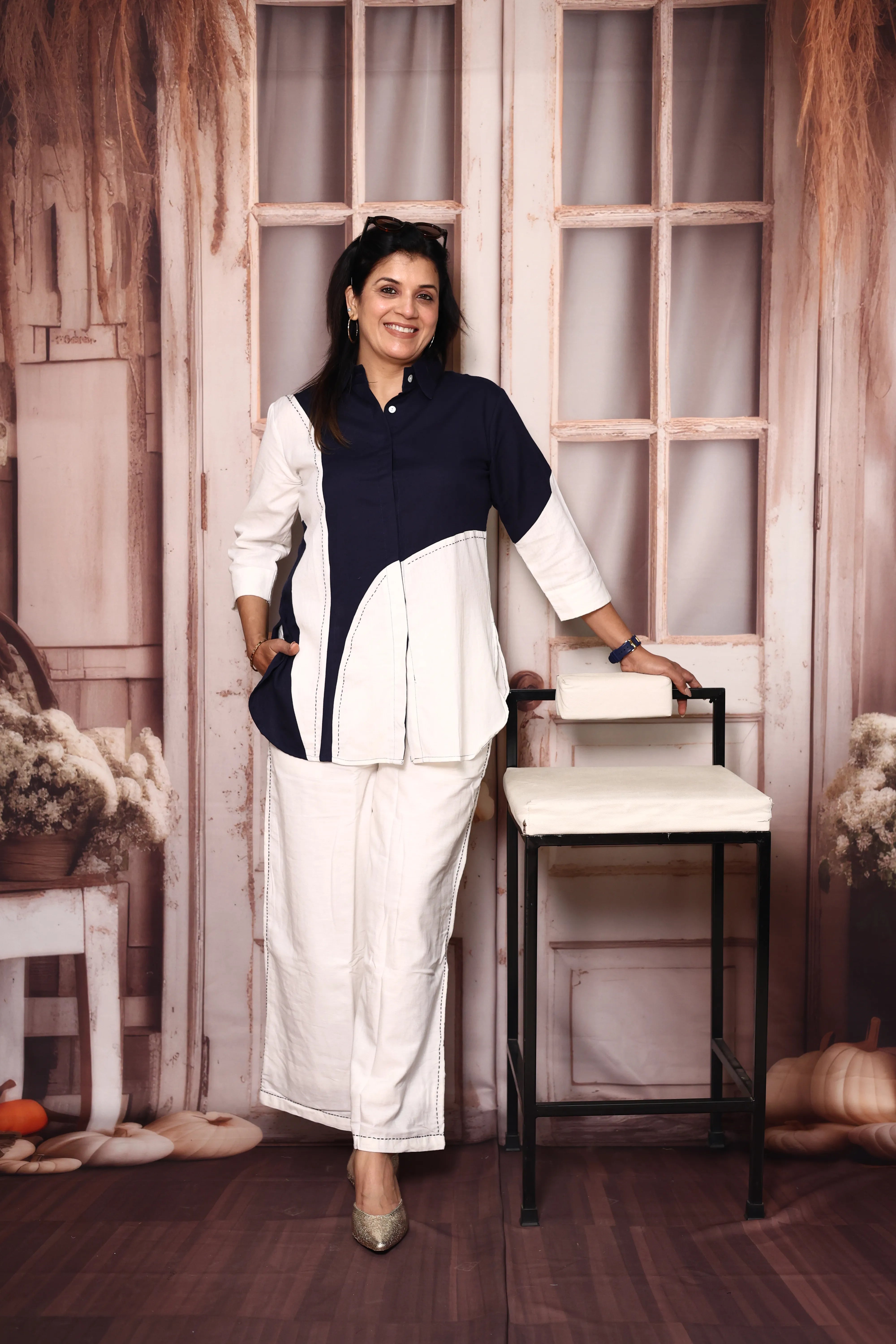 Blue White Co-Ord Set for Women | Premium Cotton Flex | Trendy Casual & Office Wear