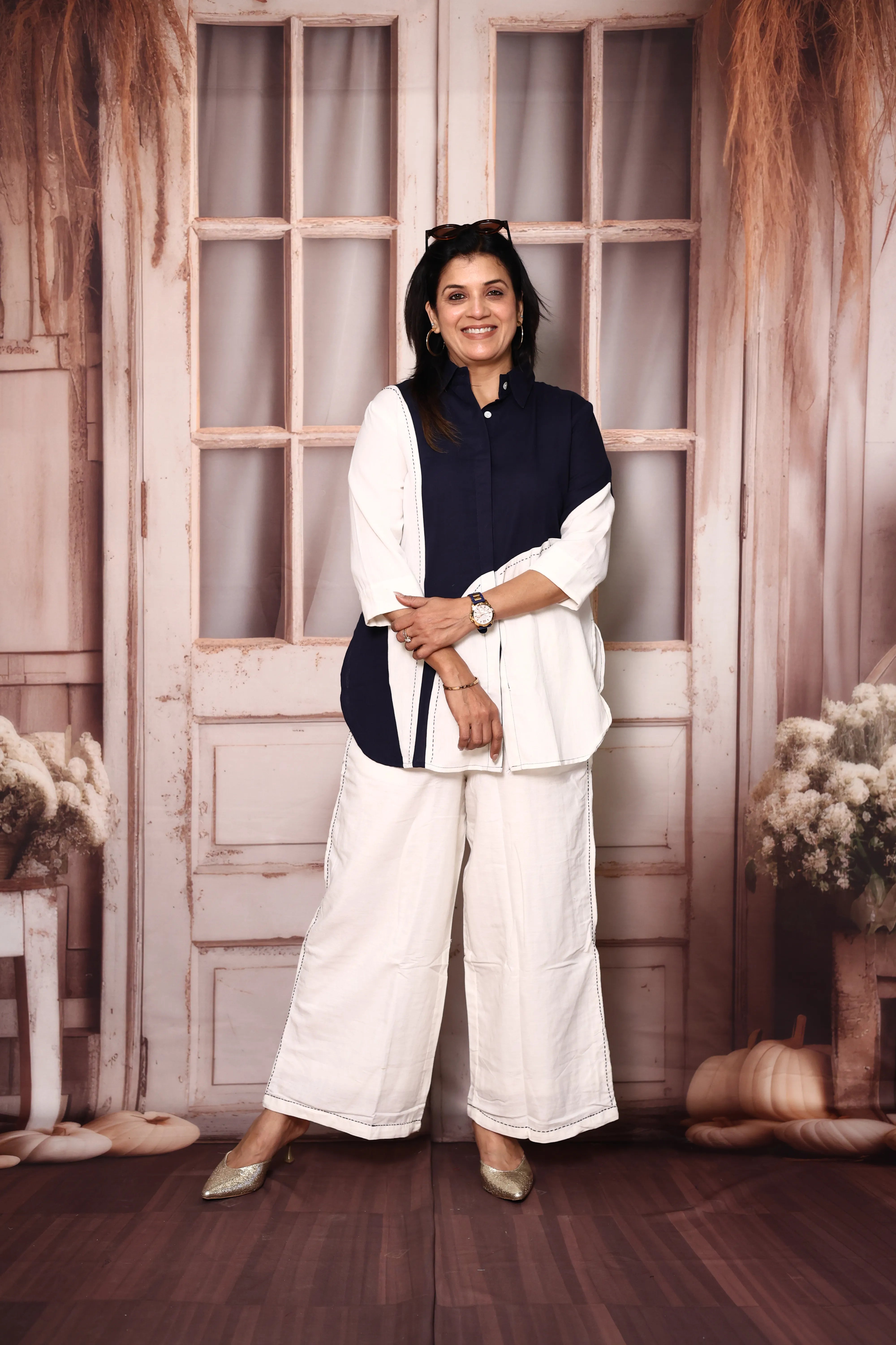 Blue White Co-Ord Set for Women | Premium Cotton Flex | Trendy Casual & Office Wear