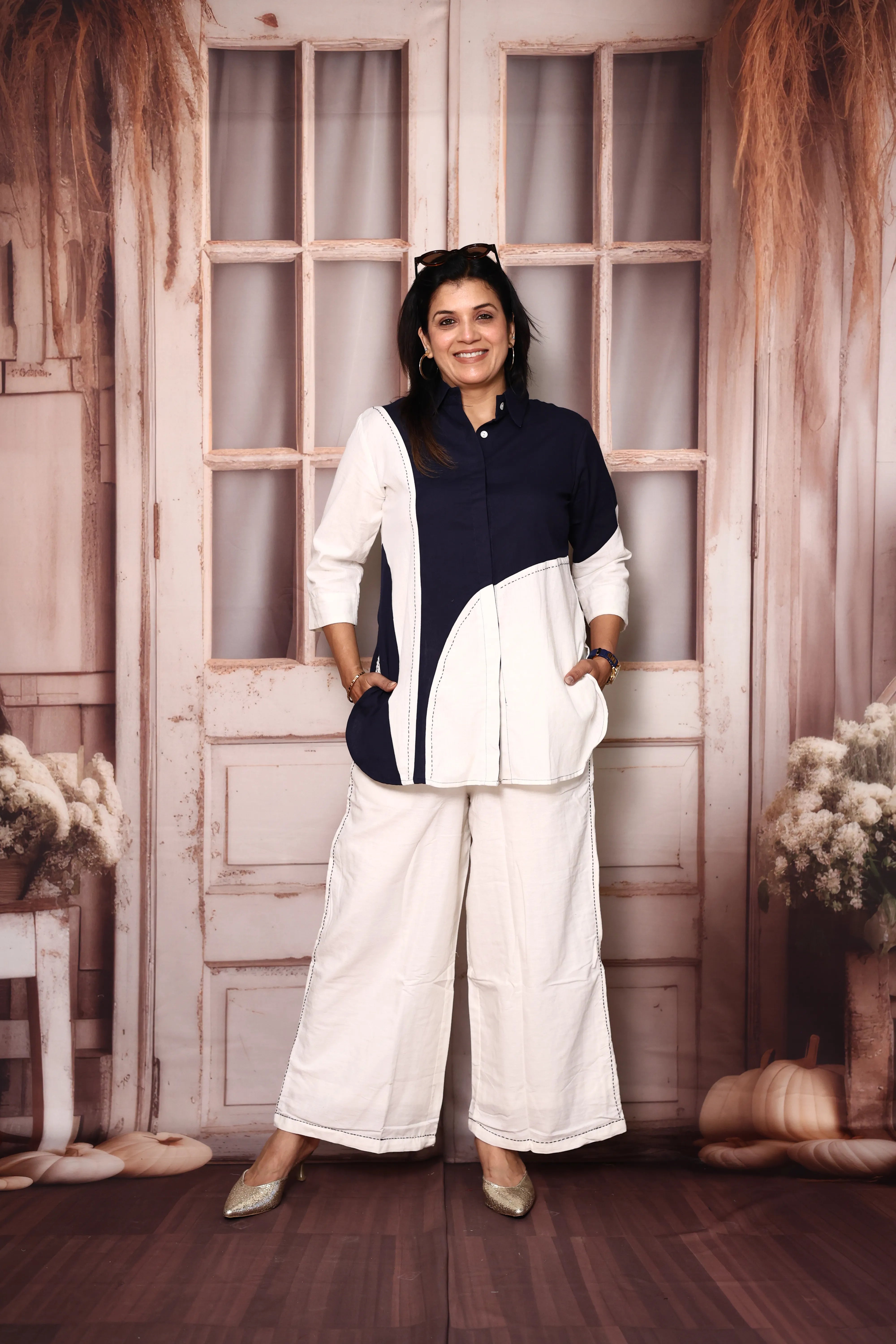 Blue White Co-Ord Set for Women | Premium Cotton Flex | Trendy Casual & Office Wear