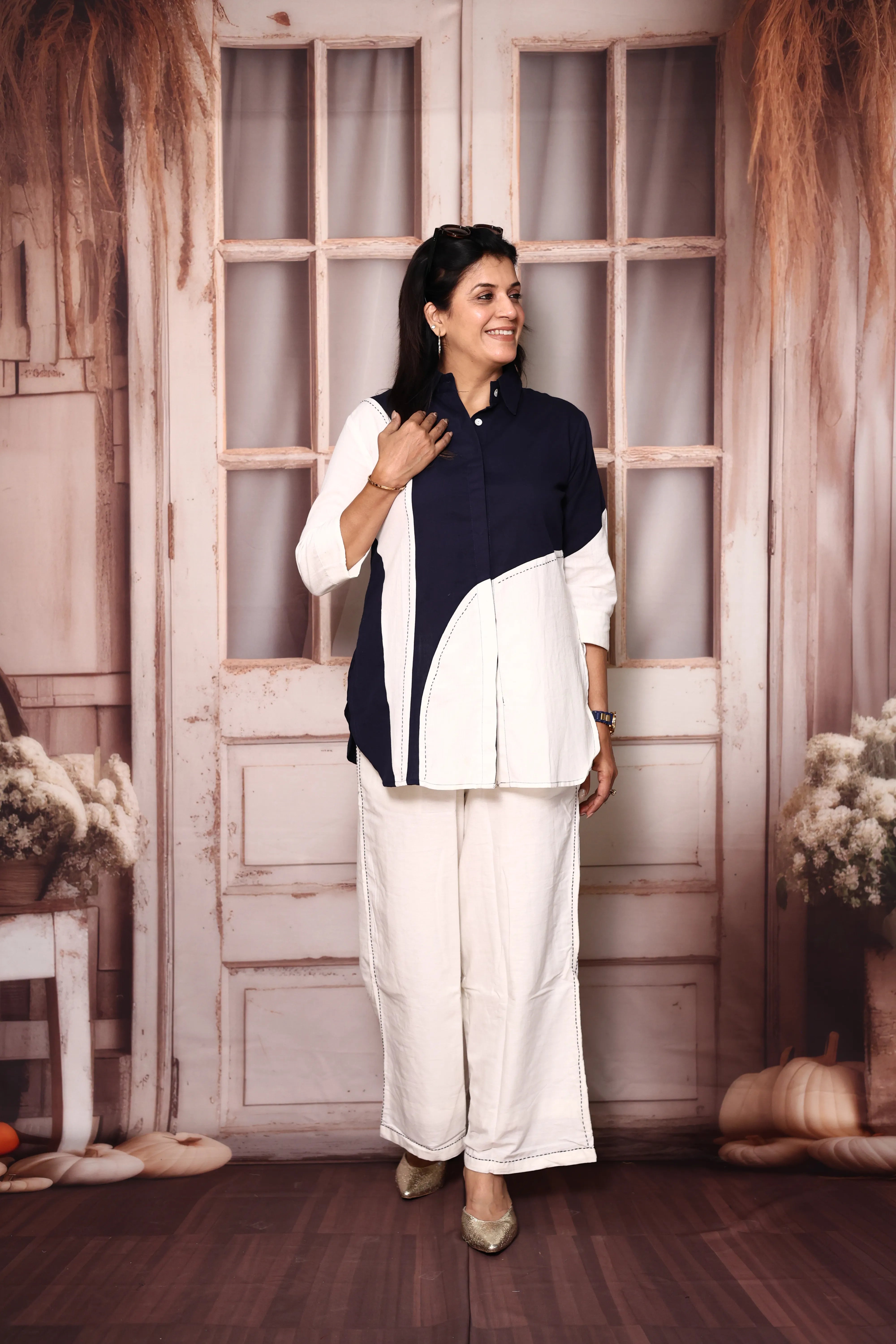 Blue White Co-Ord Set for Women | Premium Cotton Flex | Trendy Casual & Office Wear