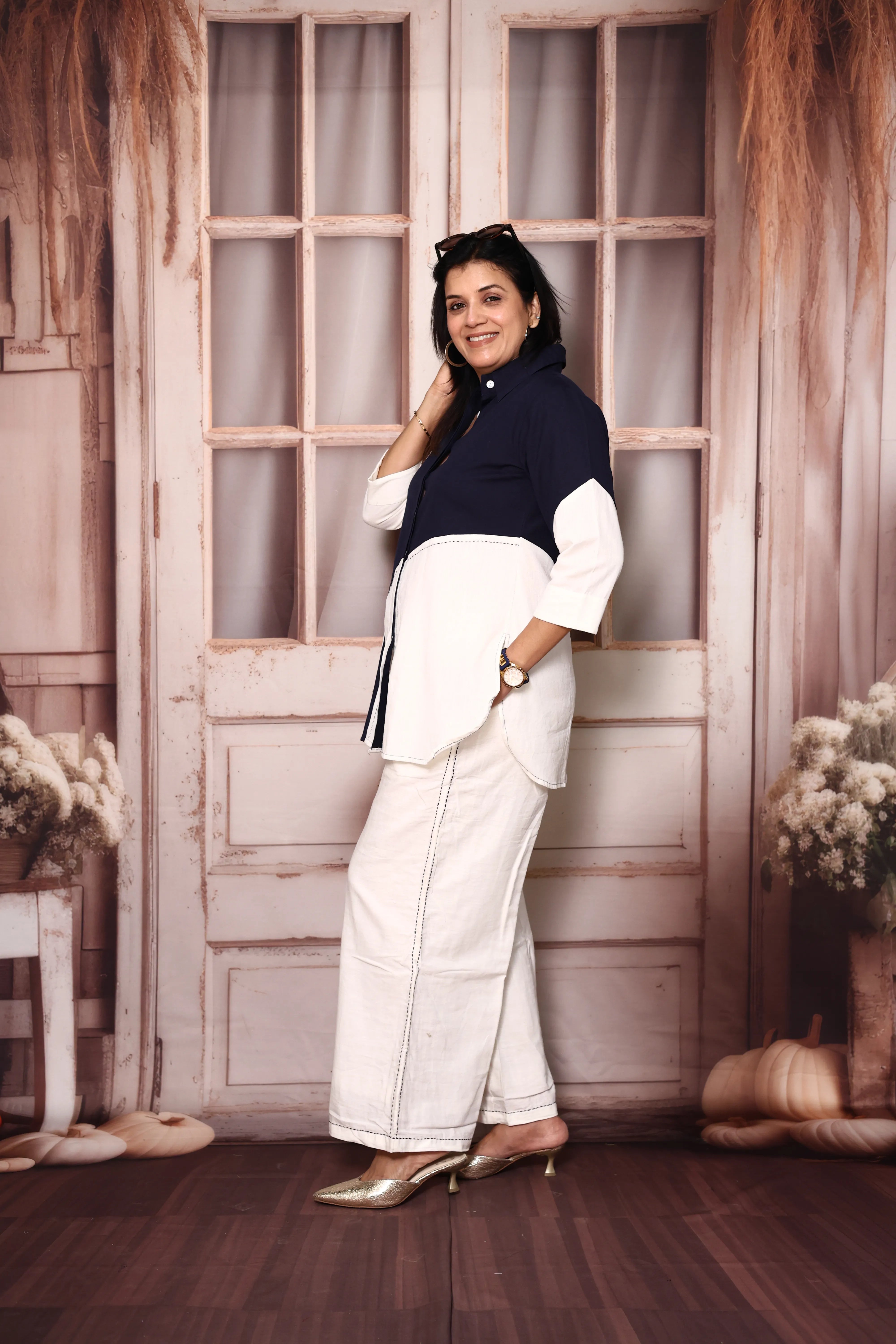 Blue White Co-Ord Set for Women | Premium Cotton Flex | Trendy Casual & Office Wear