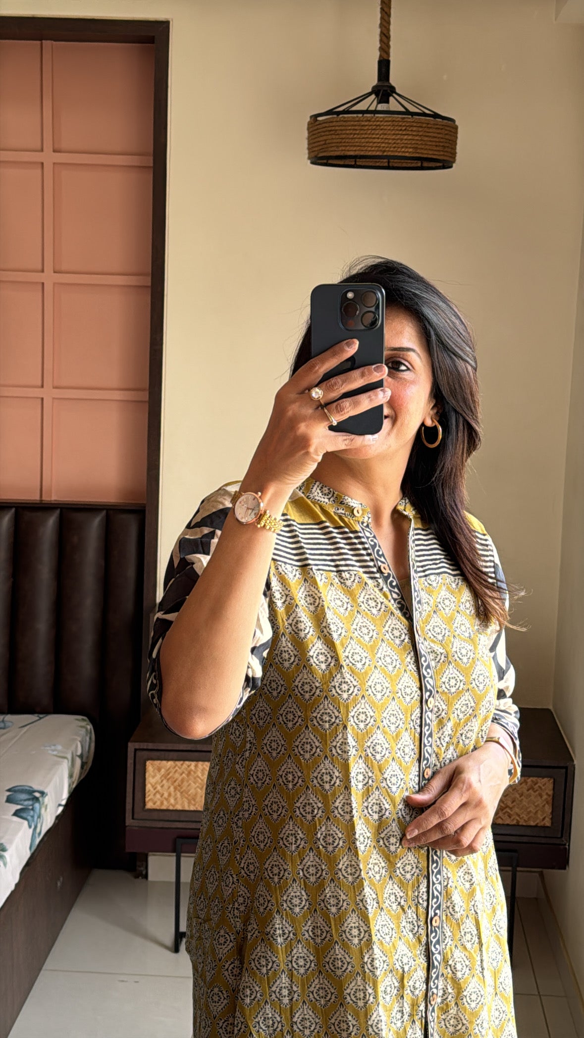 Olive & Beige Apple Cut Kurti with Detachable Inner & Palazzo Set | Kalamkari Print | Pure Mul Chanderi